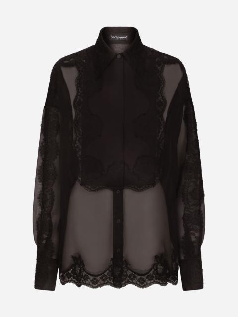 Dolce & Gabbana Organza tuxedo shirt with lace inserts