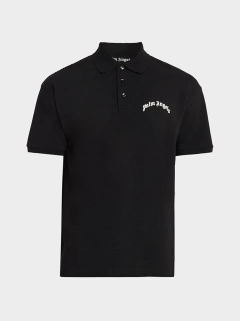 Palm Angels Men's Curved Logo Cotton Polo Shirt