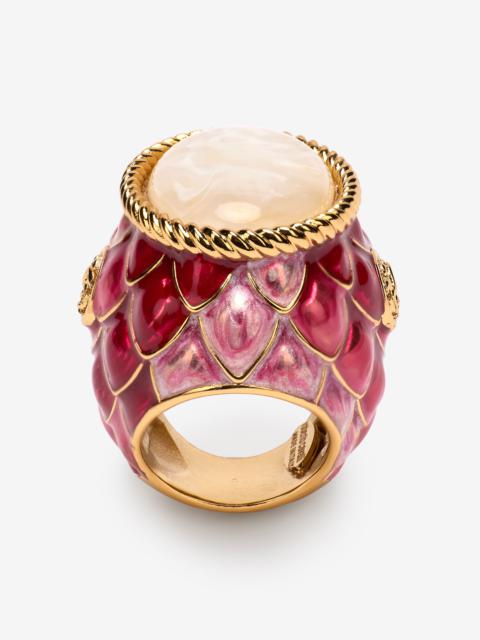 Roberto Cavalli Cocktail Ring With Scales And Gem
