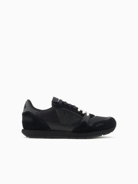 EMPORIO ARMANI Mesh sneakers with suede details and eagle patch