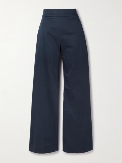 CAROLINA HERRERA Cotton-blend sateen wide-leg pants Navy