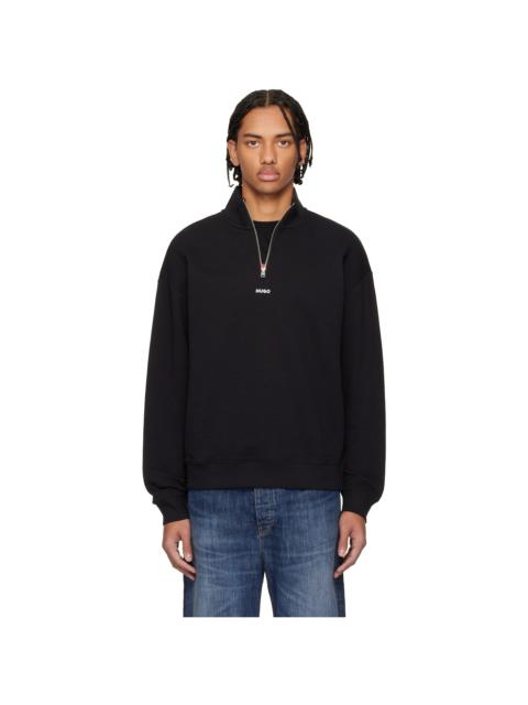 HUGO Black Cotton Terry Logo-Print Sweatshirt