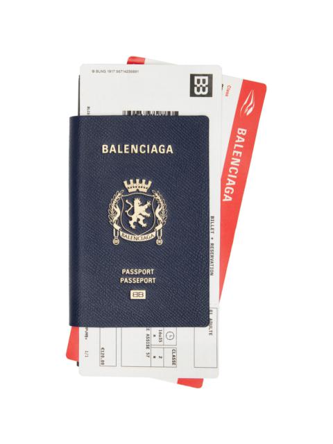 BALENCIAGA Navy Passport Long 2 Tickets Wallet