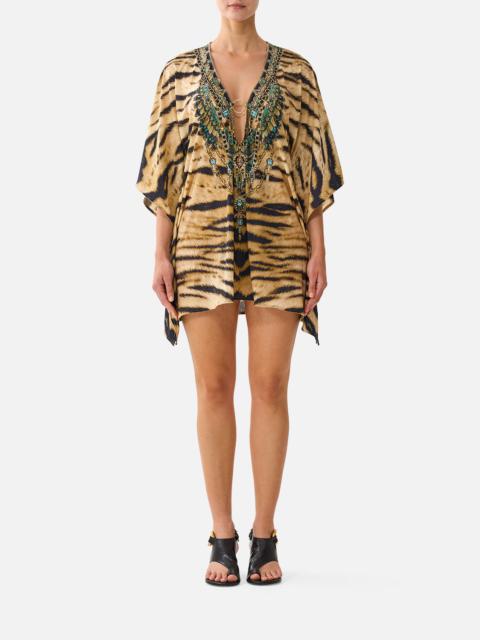 CAMILLA SHORT V NECK KAFTAN W RING FRONT TRIM A WINK TO THE WILD