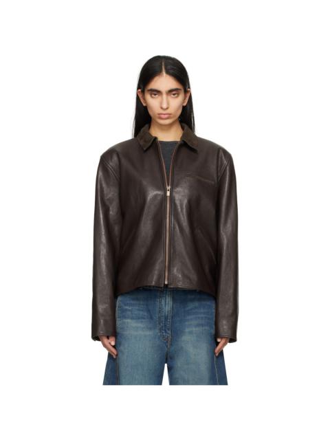 MAGDA BUTRYM 715722SILVER 関税送料込 MAGDA BUTRYM Brown Zip Leather Jacket | REVERSIBLE
