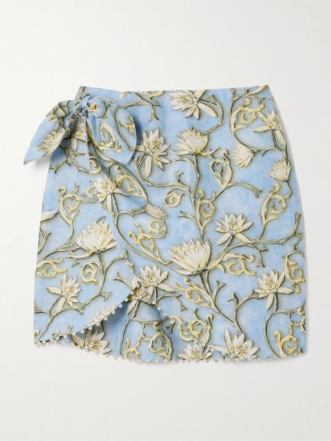 Agua by Agua Bendita Agustina Soledad Faux Pearl-embellished Floral-print Linen Pareo