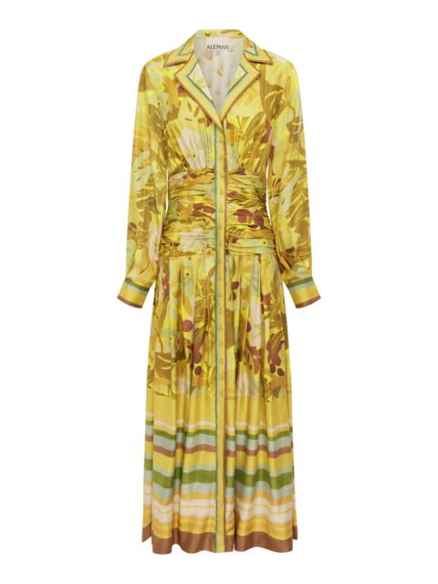ALÉMAIS Maxi Silk Ruched Shirtdress