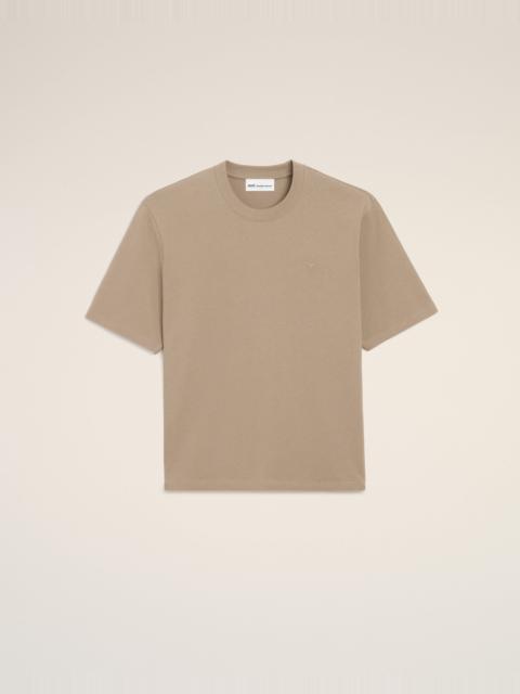 AMI Paris BEIGE COTTON EMBOSSED AMI DE COEUR T-SHIRT