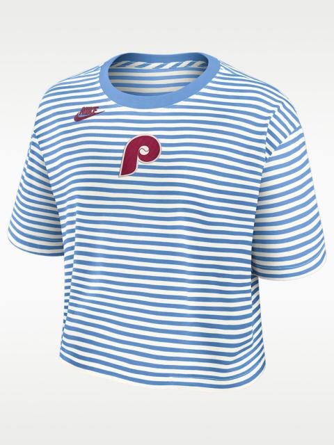 Nike Philadelphia Phillies Cooperstown Logo Striped Women's Nike MLB Cropped T-Shirt