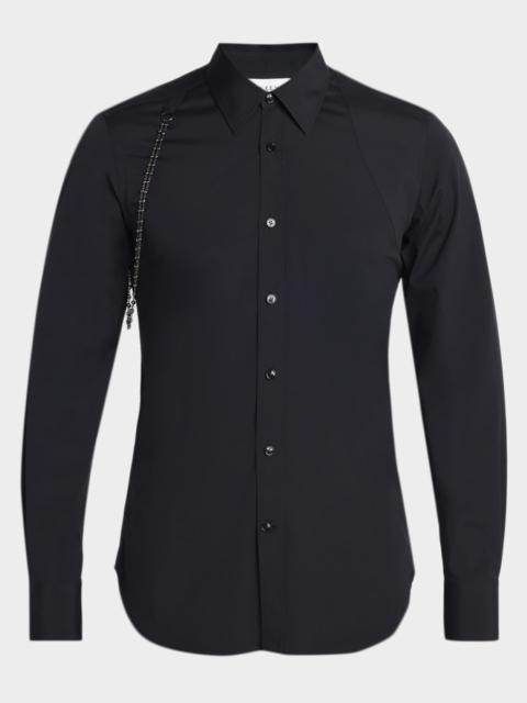 Alexander McQueen Men's Cotton Beaded-Harness Sport Shirt