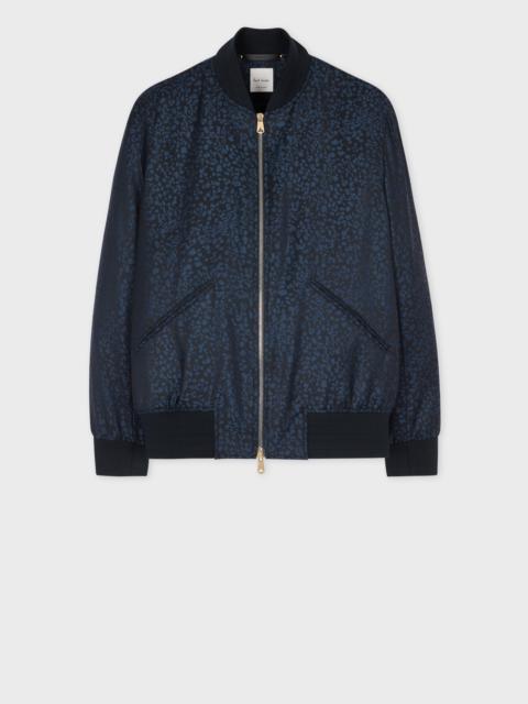 Navy Leopard Jacquard Wool Bomber Jacket