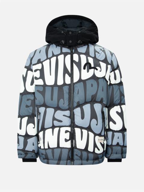 EVISU ALLOVER WAVY TEXT PRINT DOWN JACKET