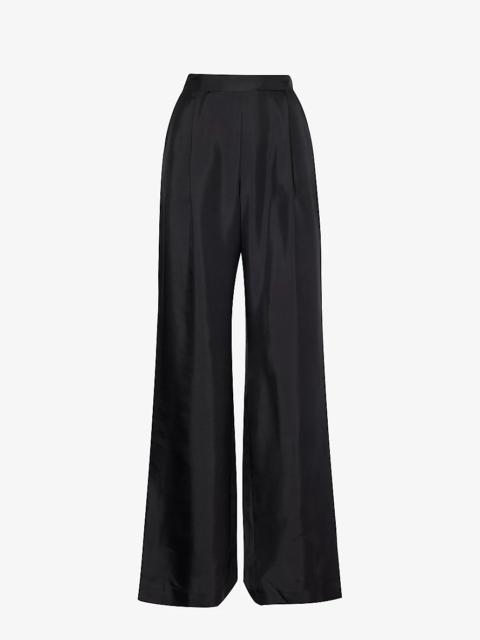 VIKTORIA & WOODS Accolade pleated wide-leg high-rise silk trousers