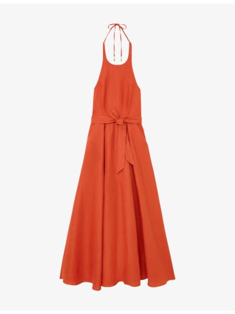 REISS Paules Open-Back Linen Maxi Dress