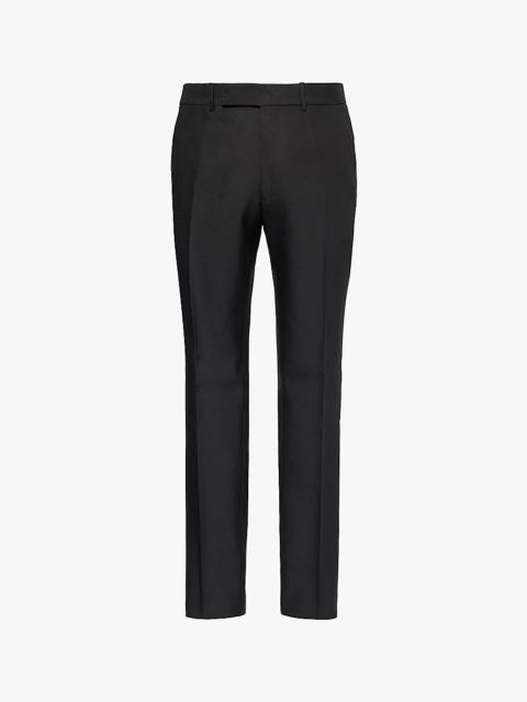 Classic two-slip-pockets tapered-leg regular-fit wool and silk-blend trousers