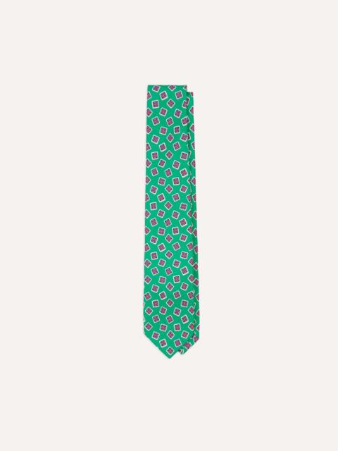 Drake's Green Jumbled Tile Print Silk Self Tipped Tie