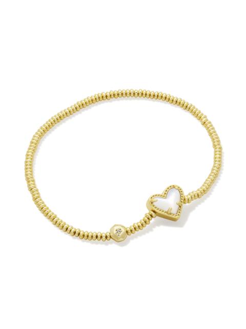 KENDRA SCOTT Ari Heart Gold Stretch Bracelet in Ivory Mother-of-Pearl