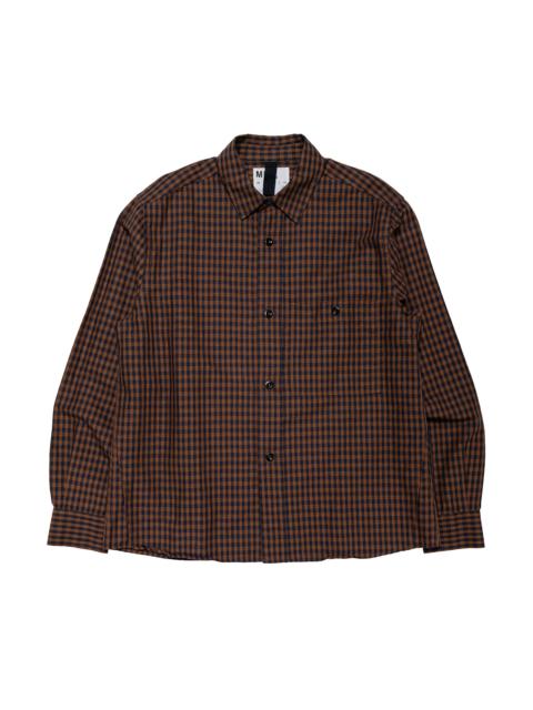 MARGARET HOWELL MHL Overall Shirt Irregular Cotton Linen Gingham Chestnut/Ink