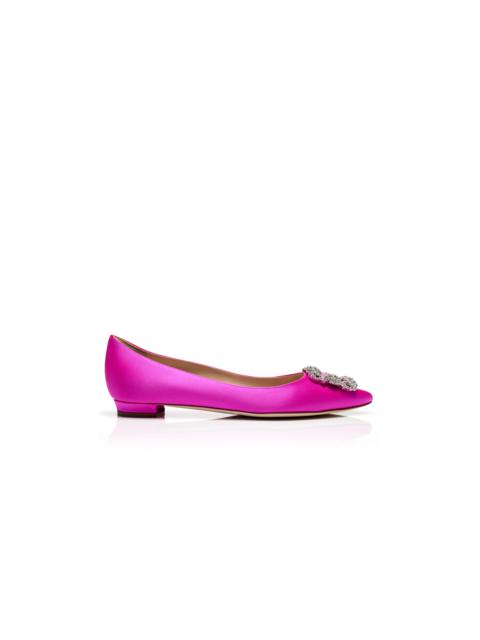 Manolo Blahnik Pink Satin Jewel Buckle Flat Shoes