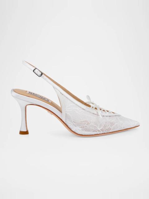BADGLEY MISCHKA Raine 75MM Bow-Detail Lace Slingback Pumps