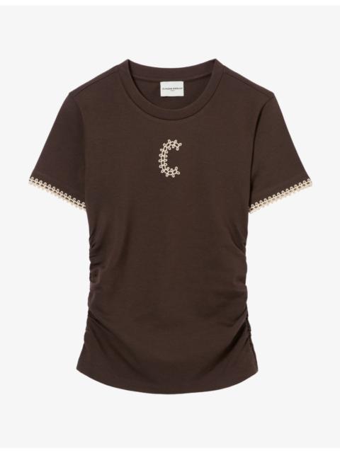 Claudie Pierlot Brand-Embroidered Ruched Jersey T-Shirt