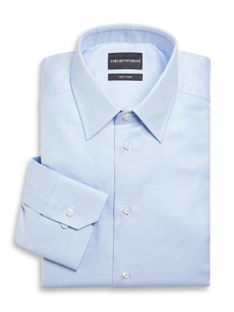 EMPORIO ARMANI Men's Micro Geometric-Print Cotton Shirt - Blue