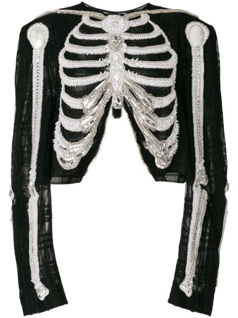 Thom Browne Reverse Opening Cardigan Jacket In Crystal Skeleton Embroidery