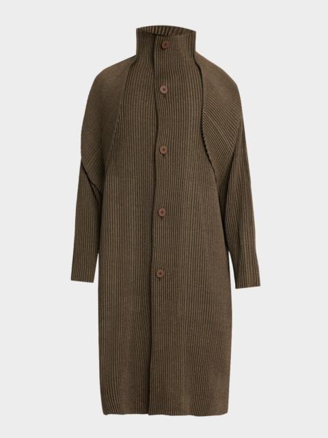 ISSEY MIYAKE Men's Wool Like Light Pleated Long Coat