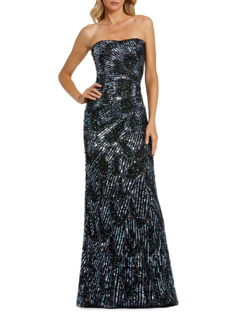 MAC DUGGAL Women's Sequined Petal Strapless Column Gown - Black Multi
