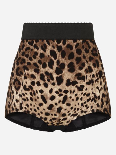 High-waisted charmeuse panties with leopard print