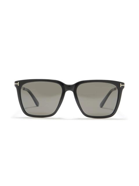 56mm Garrett Square Sunglasses in Shiny Black /Smoke Polarized