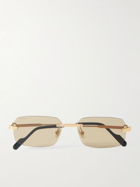 Cartier Rimless Rectangular-Frame Gold-Tone Sunglasses Brown