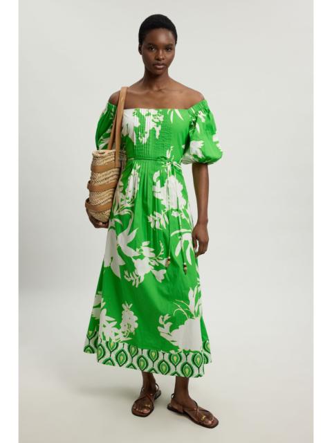 KAREN MILLEN Bead Detail Floral Printed Cotton Poplin Midi Dress