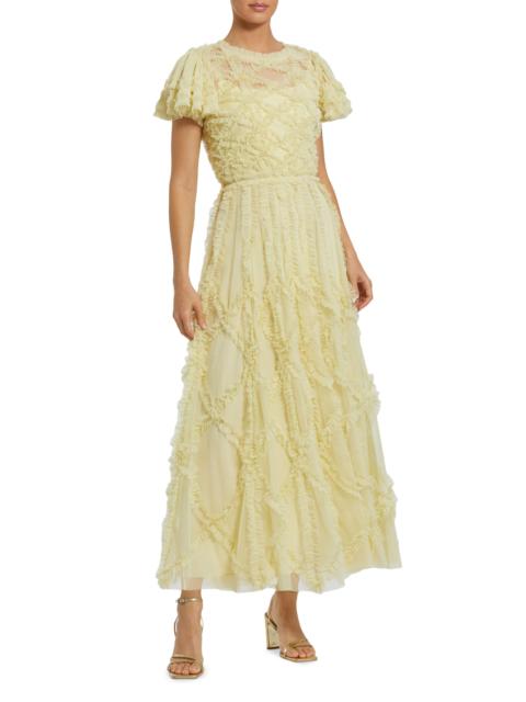 MAC DUGGAL Women's Ruffled Mesh Fit & Flare Gown - Buttercup