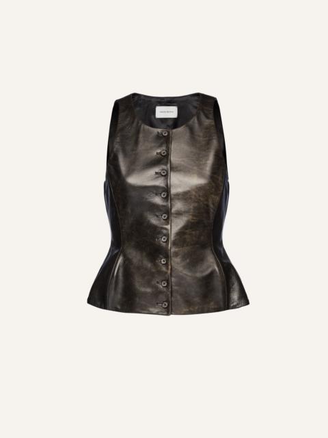 MAGDA BUTRYM Round neck leather waistcoat in black vintage