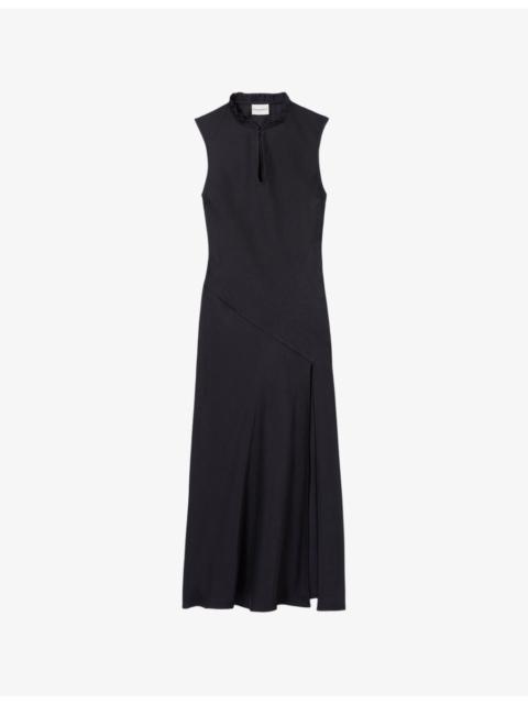 Claudie Pierlot Sleeveless Frill-Neck Woven Midi Dress