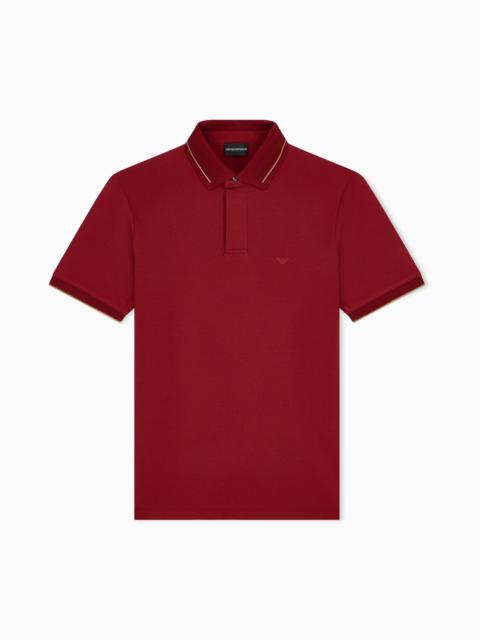 EMPORIO ARMANI PIQUÉ POLO SHIRT WITH STRIPE DETAIL ON THE COLLAR