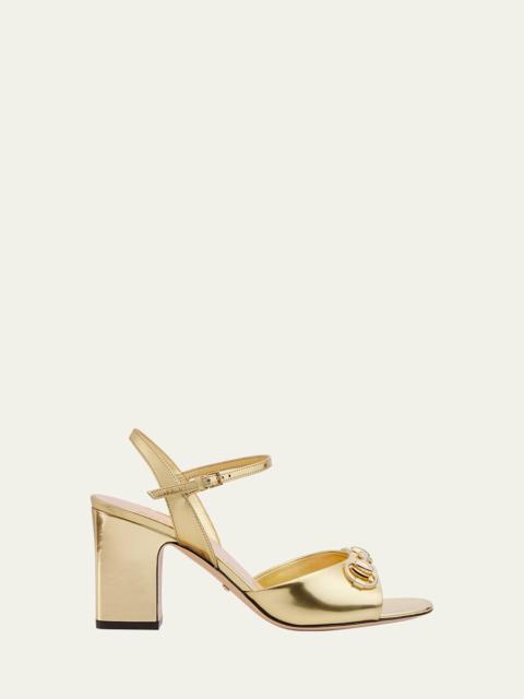 GUCCI Lady Metallic Horsebit Ankle-Strap Sandals