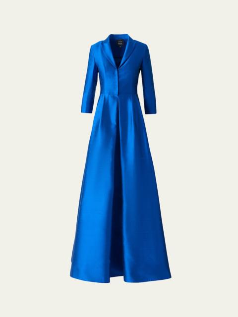 AKRIS Three-Quarter Sleeve Flared Long Silk Coat Dress