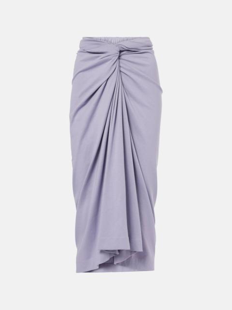 Gathered cotton jersey midi skirt