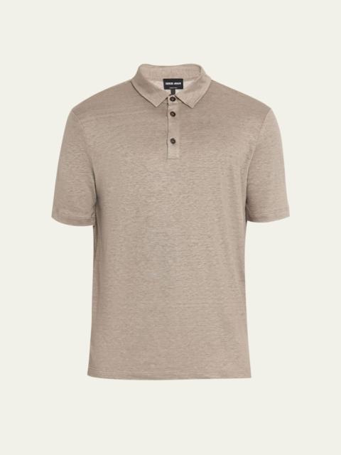 GIORGIO ARMANI Men's Solid Linen Polo Shirt