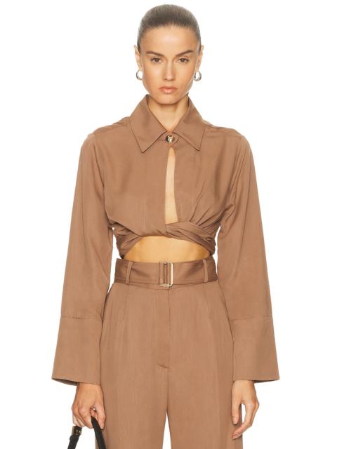 MATTHEW BRUCH Collared Long Sleeve Wrap Top