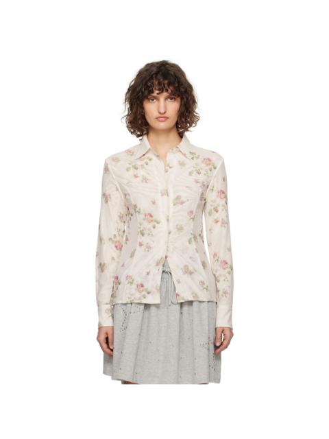 OPEN YY Brown Ribbon Print Mesh Long Sleeve T-shirt | REVERSIBLE