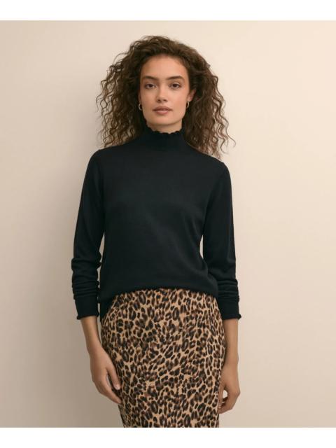 Brooks Brothers Merino Wool Blend Ruffle Turtleneck Sweater