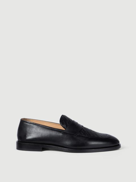 Brunello Cucinelli Braided calfskin and polished calfskin penny loafers