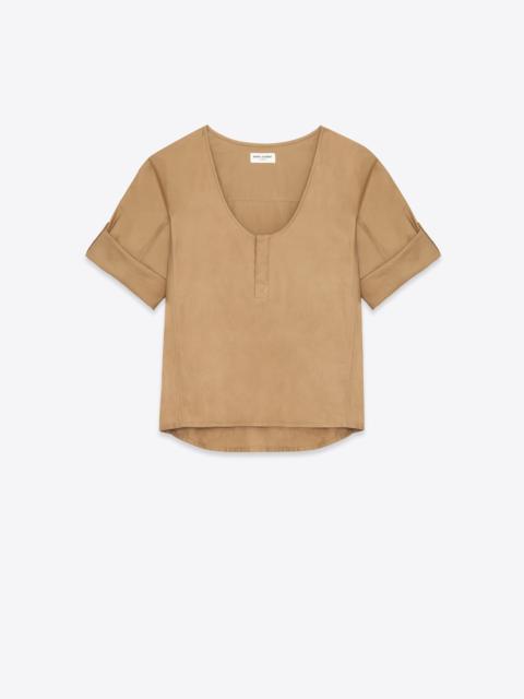 henley blouse in cotton twill