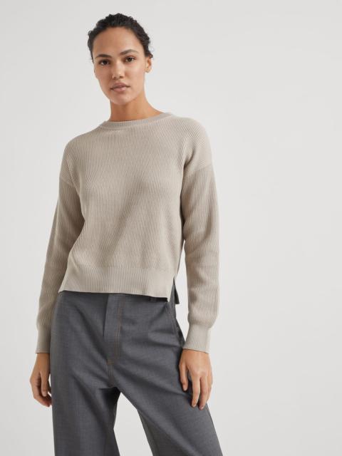 Cotton English rib sweater with monili