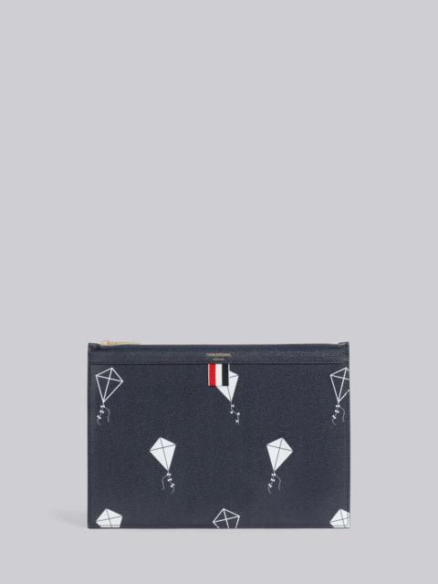 Thom Browne Navy Pebble Grain Leather 3d Kite Half Drop Print Medium Zippered Document Holder