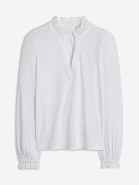 BODEN Aria Broderie Notch Neck Top-White