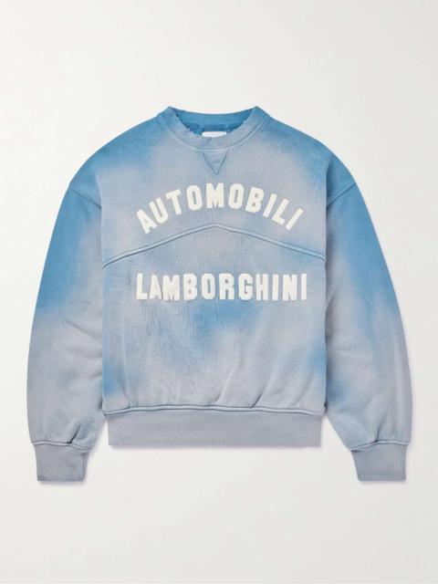 Rhude + Lamborghini Logo-Print Distressed Cotton-Jersey Sweatshirt